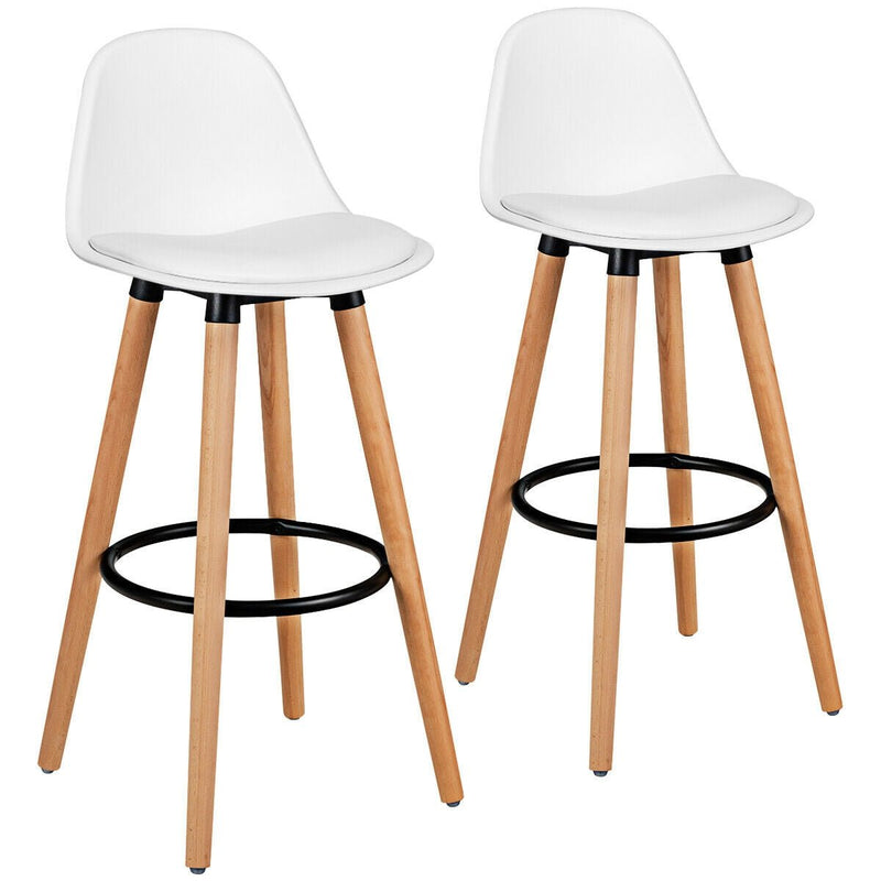 2 Pieces Mid Century Barstool 28.5 Inches Dining Pub Chair-White - Relaxacare