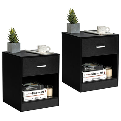 2 Pieces Nightstand with Storage Drawer and Cabinet-Black - Relaxacare
