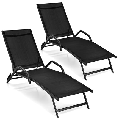2 Pieces Outdoor Chaise Lounge with 5-Position Adjustable Backrest - Relaxacare