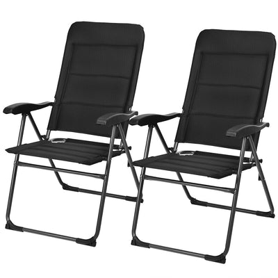 2 Pieces Outdoor Folding Patio Chairs with Adjustable Backrest for Bistro and Backyard-Black - Relaxacare