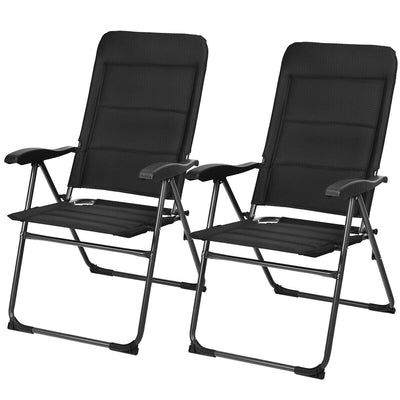 2 Pieces Outdoor Folding Patio Chairs with Adjustable Backrests for Bistro and Backyard-Black - Relaxacare