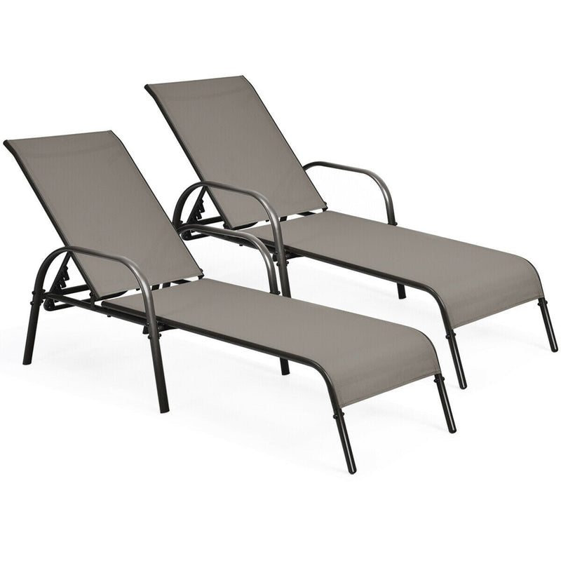 2 Pieces Outdoor Patio Lounge Chair Chaise Fabric with Adjustable Reclining Armrest - Relaxacare