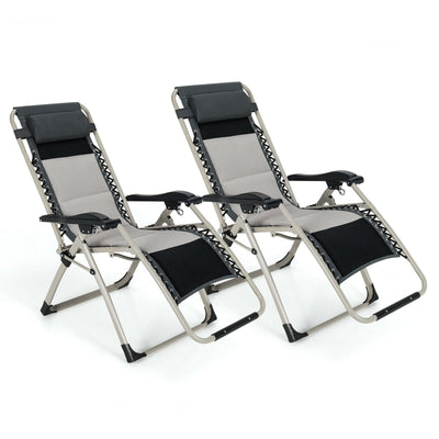 2 Pieces Padded Adjustable Folding Zero Gravity Reclining Lounge Chair - Relaxacare