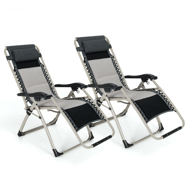 2 Pieces Padded Adjustable Folding Zero Gravity Reclining Lounge Chair-Black - Relaxacare