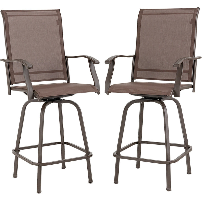 2 Pieces Patio 360 Rotation Swivel Bar Stool Set-Brown - Relaxacare