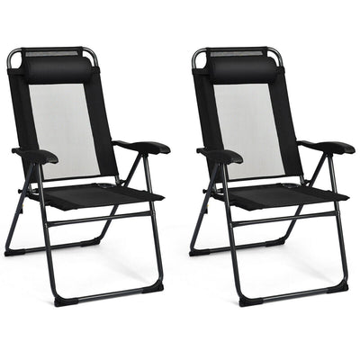 2 Pieces Patio Adjustable Folding Recliner Chairs with 7 Level Adjustable Backrest-Black - Relaxacare