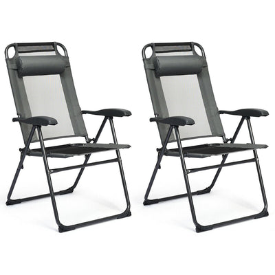 2 Pieces Patio Adjustable Folding Recliner Chairs with 7 Level Adjustable Backrest-Gray - Relaxacare