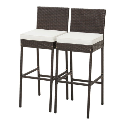 2 Pieces Patio Cushioned Wicker Barstools with Cozy Footrest-Set of 2 - Relaxacare