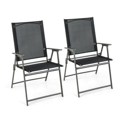 2 Pieces Patio Folding Chairs with Armrests for Deck Garden Yard-Black & Gray - Relaxacare