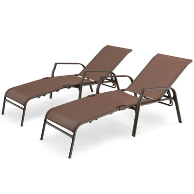 2 Pieces Patio Folding Chaise Lounge Chair Set with Adjustable Back - Relaxacare
