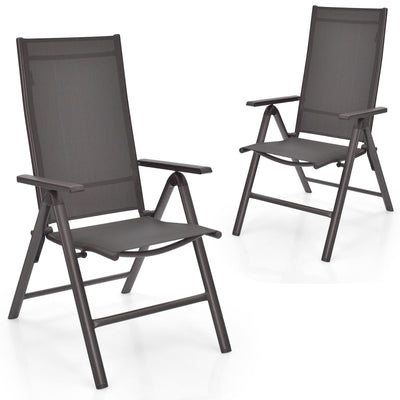 2 Pieces Patio Folding Dining Chairs Aluminium Adjustable Back-Gray - Relaxacare