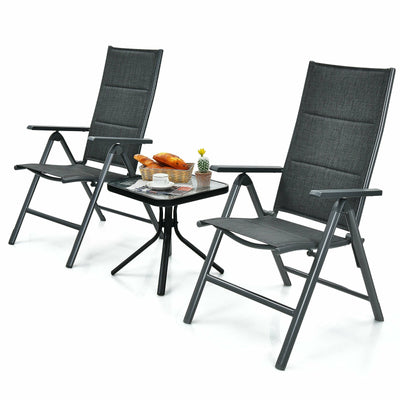 2 Pieces Patio Folding Dining Chairs Aluminum Padded Adjustable Back-Gray - Relaxacare