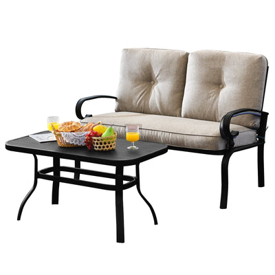 2 Pieces Patio Loveseat Bench Table Furniture Set with Cushioned Chair - Relaxacare