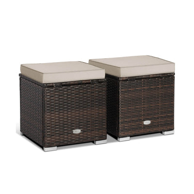 2 Pieces Patio Ottoman with Removable Cushions-Brown - Relaxacare