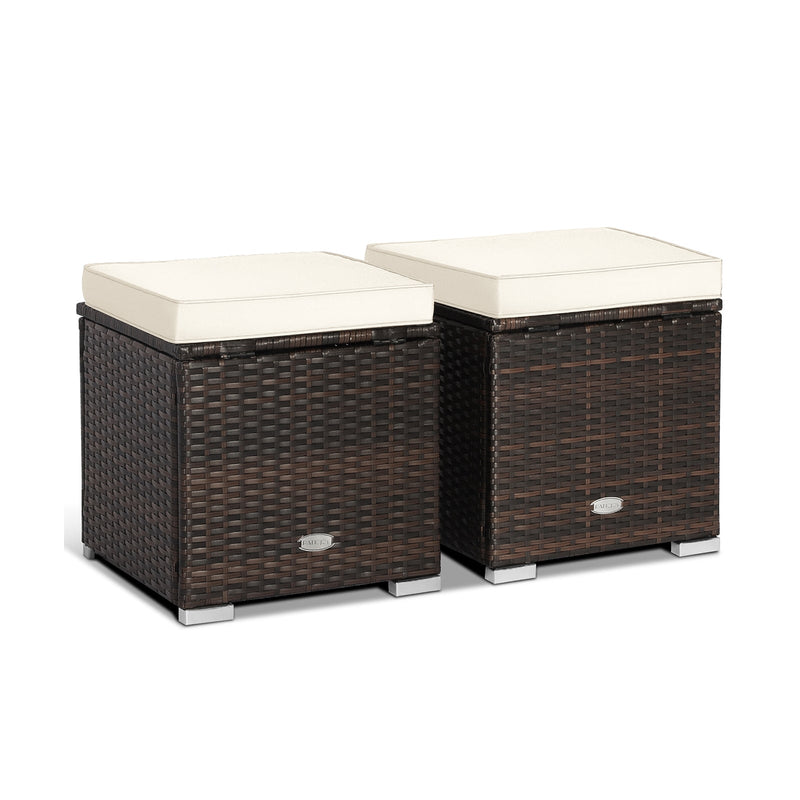2 Pieces Patio Ottoman with Removable Cushions-White - Relaxacare