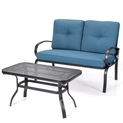 2 Pieces Patio Outdoor Cushioned Coffee Table Seat-Blue - Relaxacare