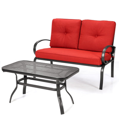 2 Pieces Patio Outdoor Cushioned Coffee Table Seat-Red - Relaxacare