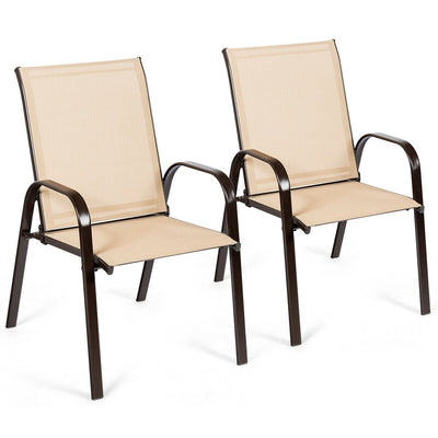 2 Pieces Patio Outdoor Dining Chair with Armrest-Beige - Relaxacare
