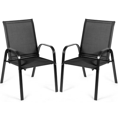 2 Pieces Patio Outdoor Dining Chair with Armrest-Black - Relaxacare