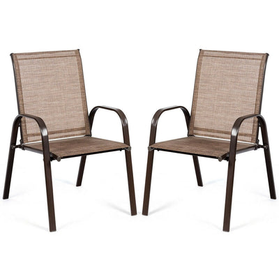 2 Pieces Patio Outdoor Dining Chair with Armrest-Brown - Relaxacare