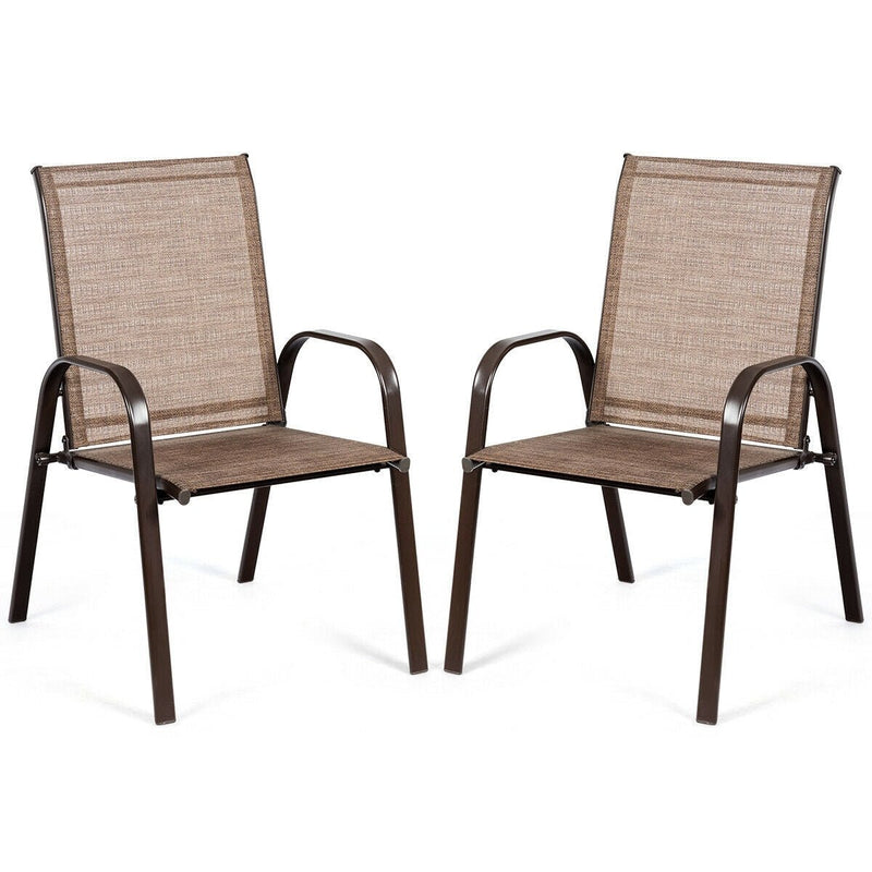 2 Pieces Patio Outdoor Dining Chair with Armrest-Brown - Relaxacare