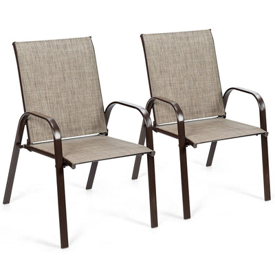 2 Pieces Patio Outdoor Dining Chair with Armrest-Gray - Relaxacare