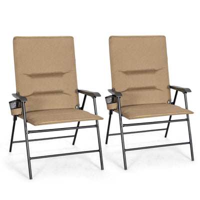 2 Pieces Patio Padded Folding Portable Chair Camping Dining Outdoor-Brown - Relaxacare