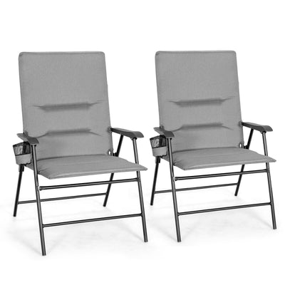 2 Pieces Patio Padded Folding Portable Chair Camping Dining Outdoor-Gray - Relaxacare