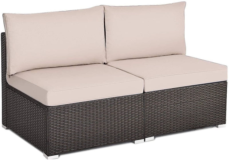 2 Pieces Patio Rattan Armless Sofa Set with 2 Cushions and 2 Pillows - Relaxacare