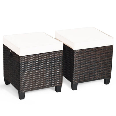 2 Pieces Patio Rattan Ottoman Cushioned Seat-Beige - Relaxacare