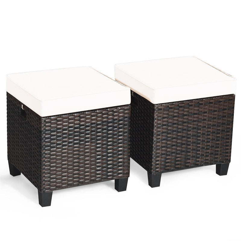 2 Pieces Patio Rattan Ottoman Cushioned Seat-Beige - Relaxacare