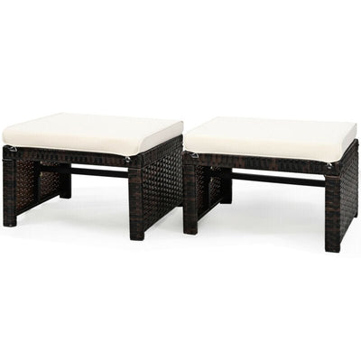 2 Pieces Patio Rattan Ottomans with Soft Cushion for Patio and Garden - Relaxacare