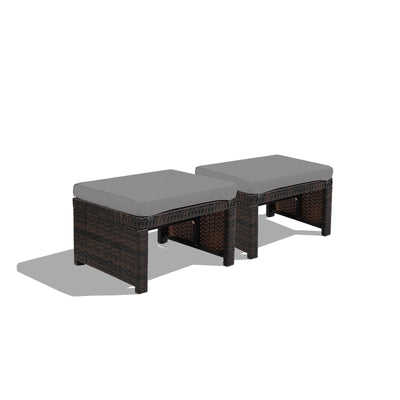 2 Pieces Patio Rattan Ottomans with Soft Cushion for Patio and Garden-Gray - Relaxacare