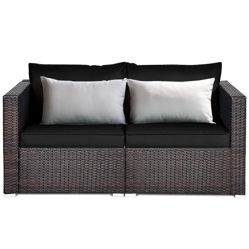 2 Pieces Patio Rattan Sectional Conversation Sofa Set-Black - Relaxacare