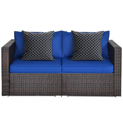 2 Pieces Patio Rattan Sectional Conversation Sofa Set-Navy - Relaxacare
