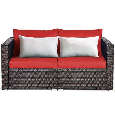 2 Pieces Patio Rattan Sectional Conversation Sofa Set-Red - Relaxacare
