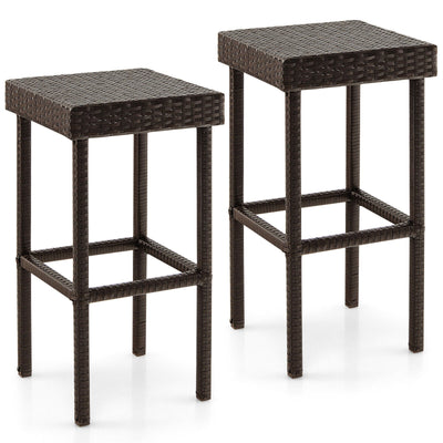 2 Pieces Patio Rattan Wicker Bar Stool Chairs-Brown - Relaxacare