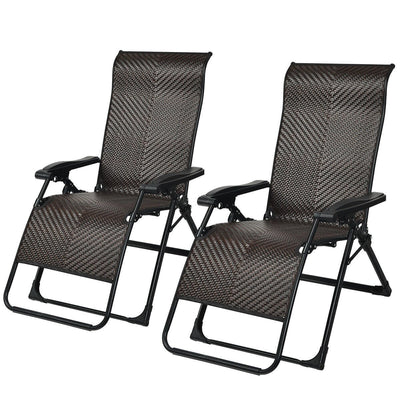 2 Pieces Patio Rattan Zero Gravity Lounge Chair - Relaxacare