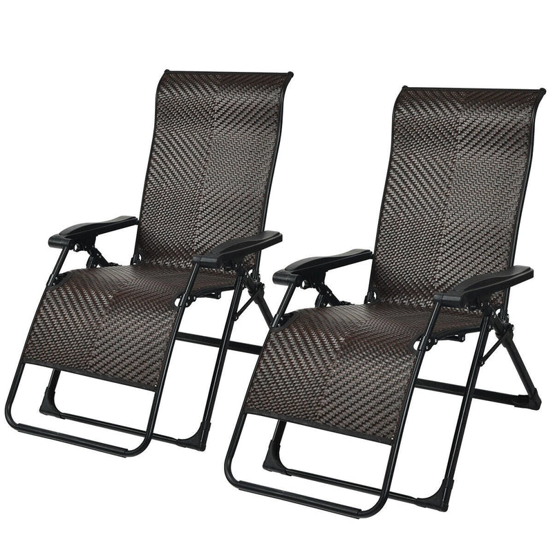2 Pieces Patio Rattan Zero Gravity Lounge Chair - Relaxacare