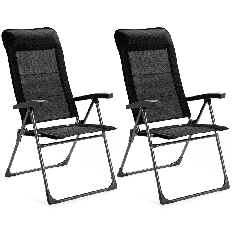 2 Pieces Portable Patio Folding Dining Chairs with Headrest Adjust for Camping -Black - Relaxacare