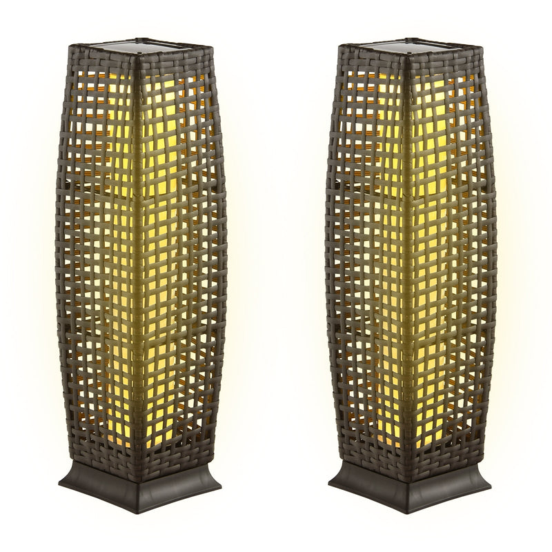 2 Pieces Solar-Powered Square Wicker Floor Lamps with Auto LED Light - Relaxacare