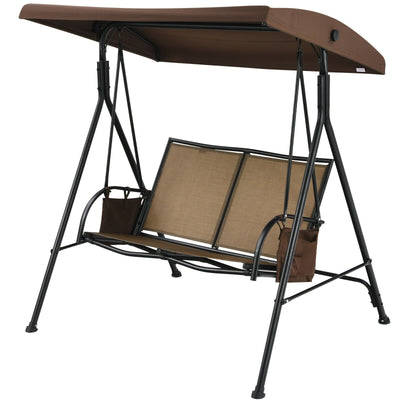2 Seat Patio Porch Swing with Adjustable Canopy Storage Pockets Brown - Relaxacare