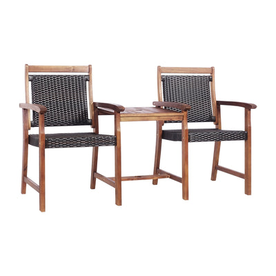 2-Seat Patio Rattan Acacia Wood Chair with Coffee Table - Relaxacare