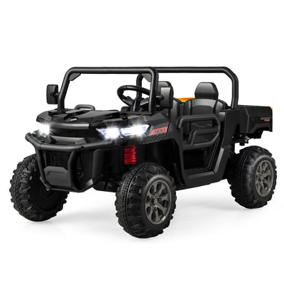 2-Seater Kids Ride On Dump Truck with Dump Bed and Shovel-Black - Relaxacare