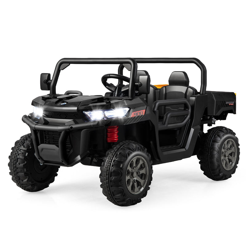 2-Seater Kids Ride On Dump Truck with Dump Bed and Shovel-Black - Relaxacare