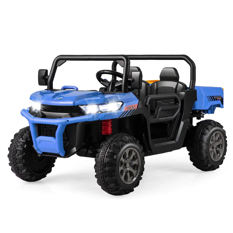 2-Seater Kids Ride On Dump Truck with Dump Bed and Shovel-Blue - Relaxacare