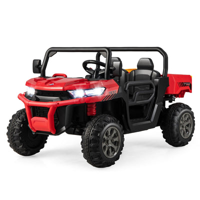 2-Seater Kids Ride On Dump Truck with Dump Bed and Shovel-Red - Relaxacare
