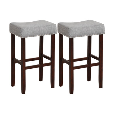 2 Set of 29 Inch Height Upholstered Bar Stool with Solid Rubber Wood Legs and Footrest - Relaxacare