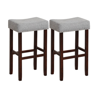 2 Set of 29 Inch Height Upholstered Bar Stool with Solid Rubber Wood Legs and Footrest-Gray - Relaxacare