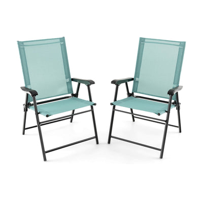 2 Set of Patio Dining Chair with Armrests and Metal Frame-Light Green - Relaxacare